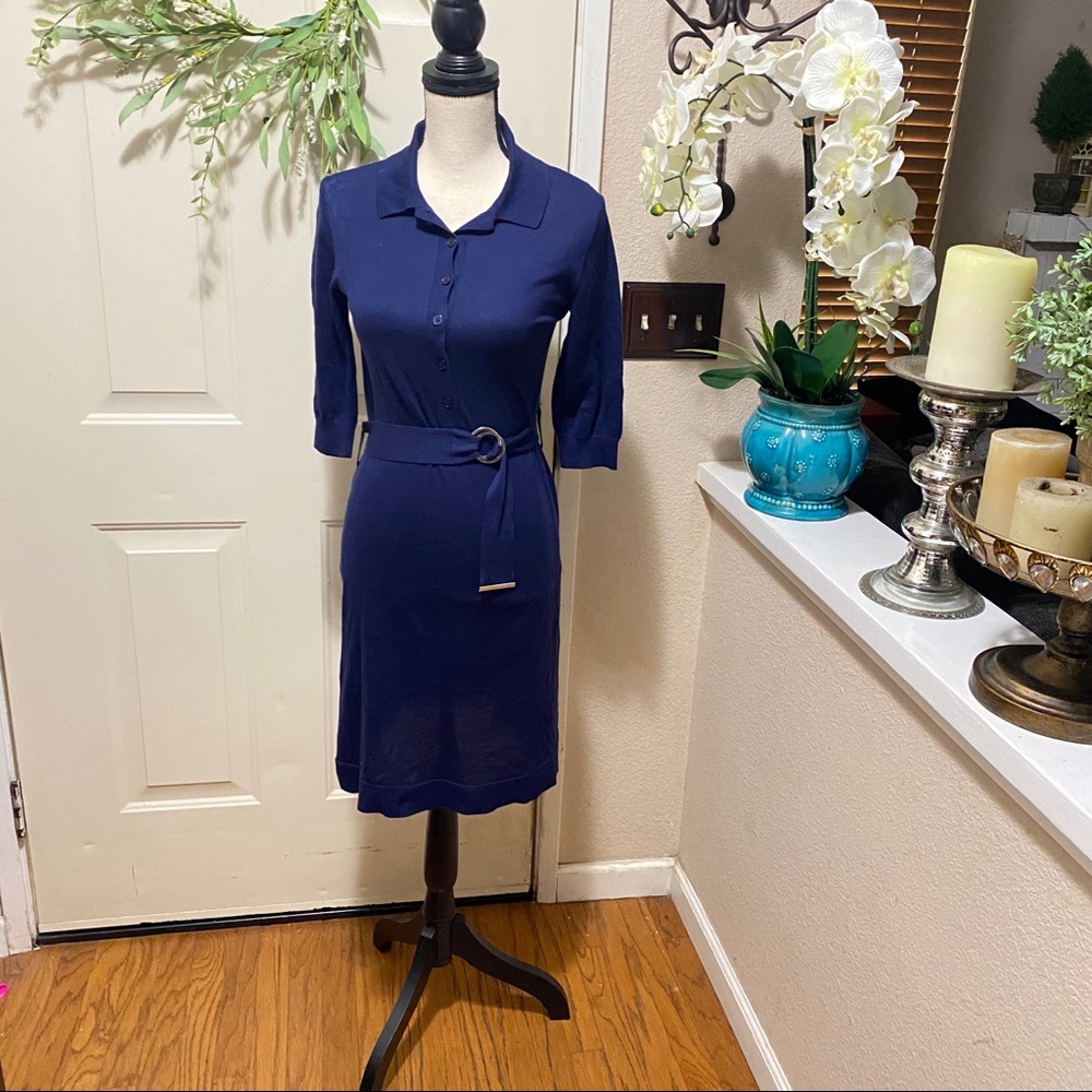 Vintage Lacoste Navy Blue Collared Belted Dress